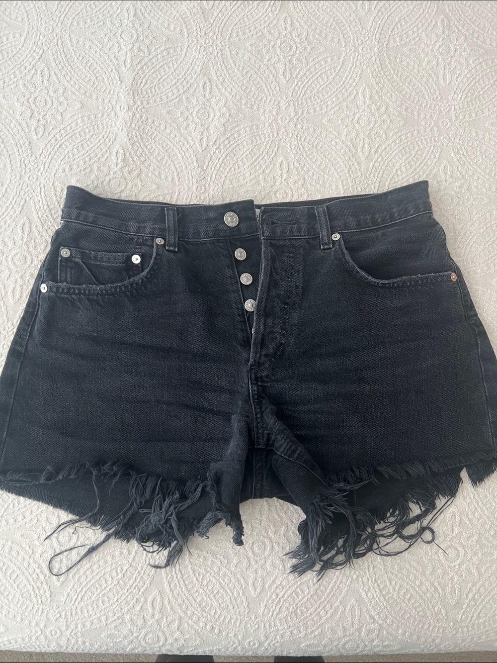 Citizens of Humanity Annabelle Black High Rise Frayed Hem Denim Shorts | Size 27